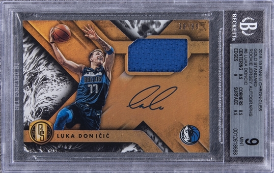 2018-19 Panini Chronicles Gold Standard Rookie Jersey Autographs #8 Luka Doncic Signed Rookie Patch Card (#38/99) - BGS MINT 9/BGS 10